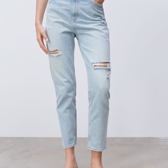 NEW ZARA RIPPED MOM FIT JEANS 4 - Picture 2 of 7